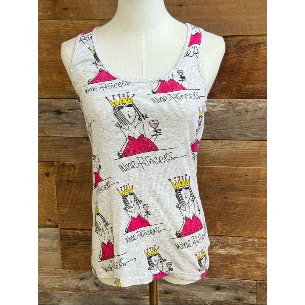 Emerson Street Wine Princess Heather Grey Ribbed Graphic Tank Top Large NWOT